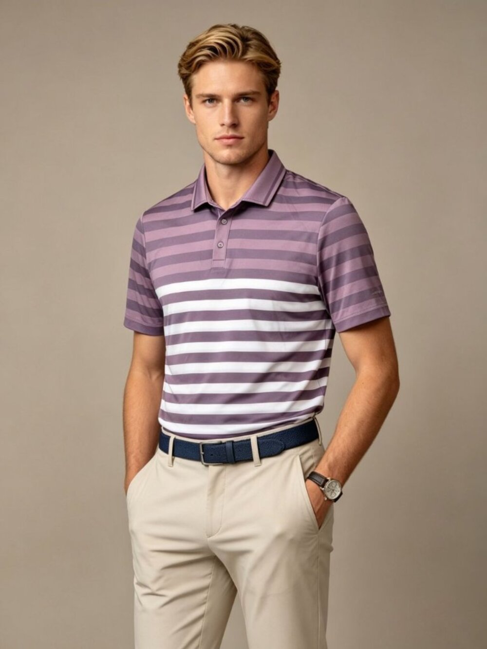 NWOT Redvanly Golf Polo Shirt Mens Purple Striped Short-Sleeved Size XXL
